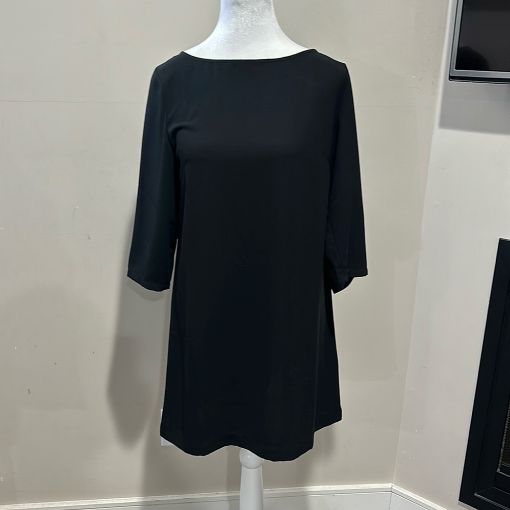 Nordstrom Leith Crepe Black Sheath Shift Dress